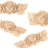 Maxbell 4 Pieces Carving Decals Onlay Rose Wood Carved Appliques 3.54x1.38x0.31inch