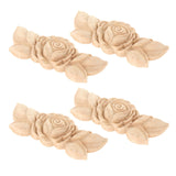 Maxbell 4 Pieces Carving Decals Onlay Rose Wood Carved Appliques 3.54x1.38x0.31inch