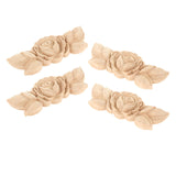 Maxbell 4 Pieces Carving Decals Onlay Rose Wood Carved Appliques 3.54x1.38x0.31inch