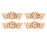 Maxbell 4 Pieces Carving Decals Onlay Rose Wood Carved Appliques 3.54x1.38x0.31inch