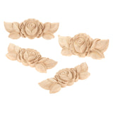 Maxbell 4 Pieces Carving Decals Onlay Rose Wood Carved Appliques 3.54x1.38x0.31inch