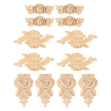 Maxbell 4 Pieces Carving Decals Onlay Rose Wood Carved Appliques 3.54x1.38x0.31inch