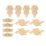 Maxbell 4 Pieces Carving Decals Onlay Rose Wood Carved Appliques 3.54x1.38x0.31inch