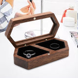Maxbell Portable Diamond Rings Box with Lid Double Rings Box for Engagement Black