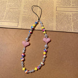 Maxbell Beaded Phone Charms Phone Lanyard Wrist Strap Phone Accessory Decor Pink