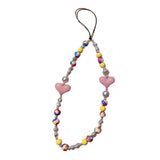 Maxbell Beaded Phone Charms Phone Lanyard Wrist Strap Phone Accessory Decor Pink