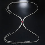 Maxbell Lingerie Chest Chain Jewelry Accessories for Club Summer Women and Girls Red Diamond Silver