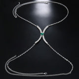 Maxbell Lingerie Chest Chain Jewelry Accessories for Club Summer Women and Girls Green Diamond Silver