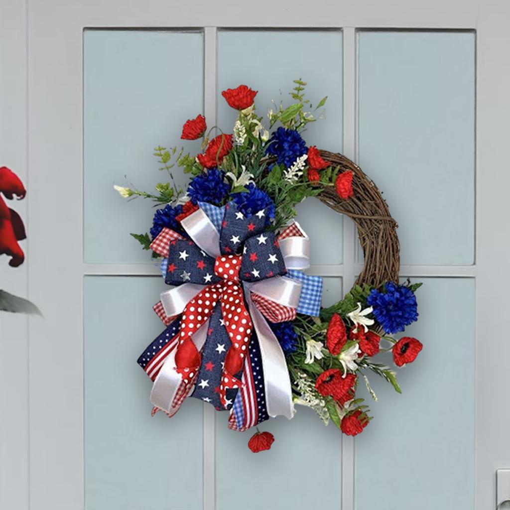 Maxbell Rattan Independence Day Wreath 4TH July Front Door Wall Graduation Garland A