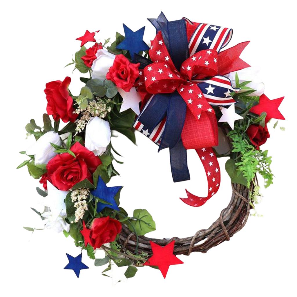 Maxbell Rattan Independence Day Wreath 4TH July Front Door Wall Graduation Garland B