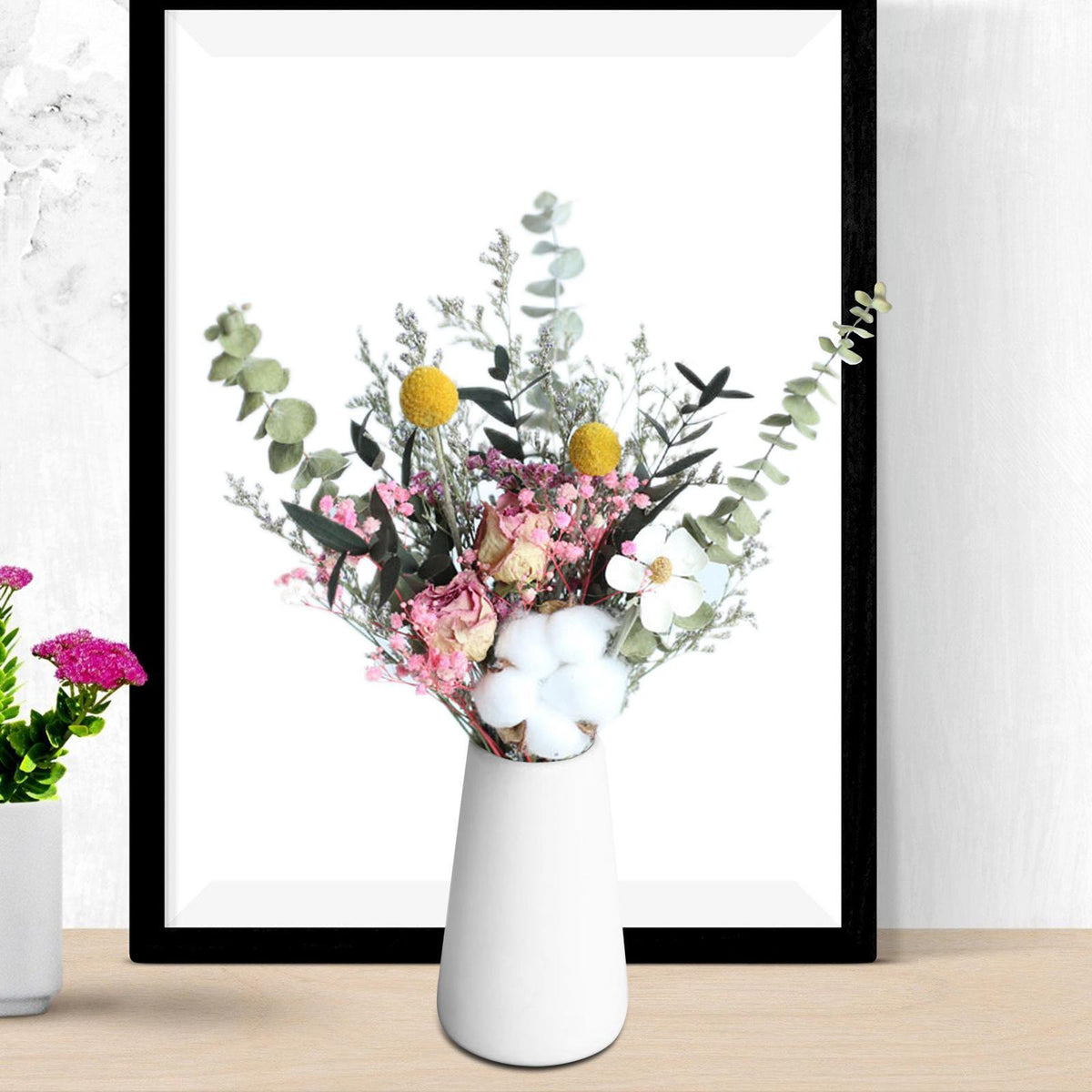 Maxbell Dried Flower Bouquet Eucalyptus Leaves Bunch Home Party Table Decor DIY Gift Rose