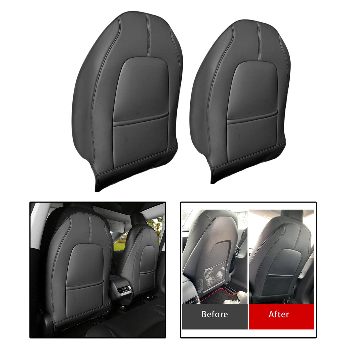 Maxbell 2 Count Backseat Protection Mat Kick Guard for Tesla Model 3 Model Y Black