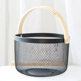 Maxbell Iron Kitchen Storage Basket with Bamboo Handle for Shopping Entryway Office Black