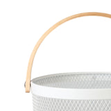 Maxbell Iron Kitchen Storage Basket with Bamboo Handle for Shopping Entryway Office White