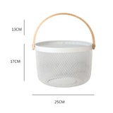 Maxbell Iron Kitchen Storage Basket with Bamboo Handle for Shopping Entryway Office White