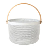 Maxbell Iron Kitchen Storage Basket with Bamboo Handle for Shopping Entryway Office White