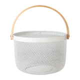 Maxbell Iron Kitchen Storage Basket with Bamboo Handle for Shopping Entryway Office White