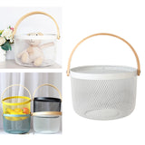 Maxbell Iron Kitchen Storage Basket with Bamboo Handle for Shopping Entryway Office White