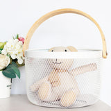 Maxbell Iron Kitchen Storage Basket with Bamboo Handle for Shopping Entryway Office White