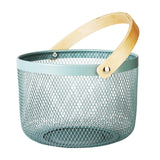 Maxbell Iron Kitchen Storage Basket with Bamboo Handle for Shopping Entryway Office Gray Blue
