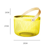 Maxbell Iron Kitchen Storage Basket with Bamboo Handle for Shopping Entryway Office Yellow