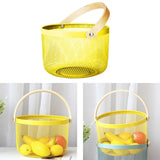 Maxbell Iron Kitchen Storage Basket with Bamboo Handle for Shopping Entryway Office Yellow