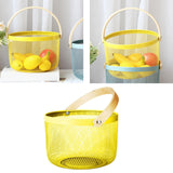 Maxbell Iron Kitchen Storage Basket with Bamboo Handle for Shopping Entryway Office Yellow