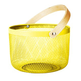 Maxbell Iron Kitchen Storage Basket with Bamboo Handle for Shopping Entryway Office Yellow