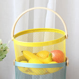 Maxbell Iron Kitchen Storage Basket with Bamboo Handle for Shopping Entryway Office Yellow