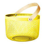 Maxbell Iron Kitchen Storage Basket with Bamboo Handle for Shopping Entryway Office Yellow