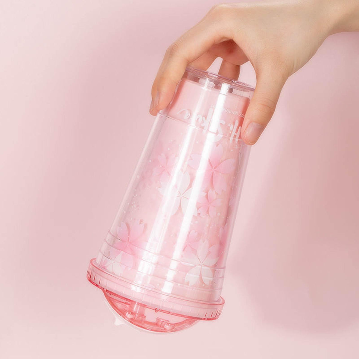 Maxbell Plastic Cups with Lids and Straw Double Wall Mug for 401-500ml Boys Girls Sakura Pink
