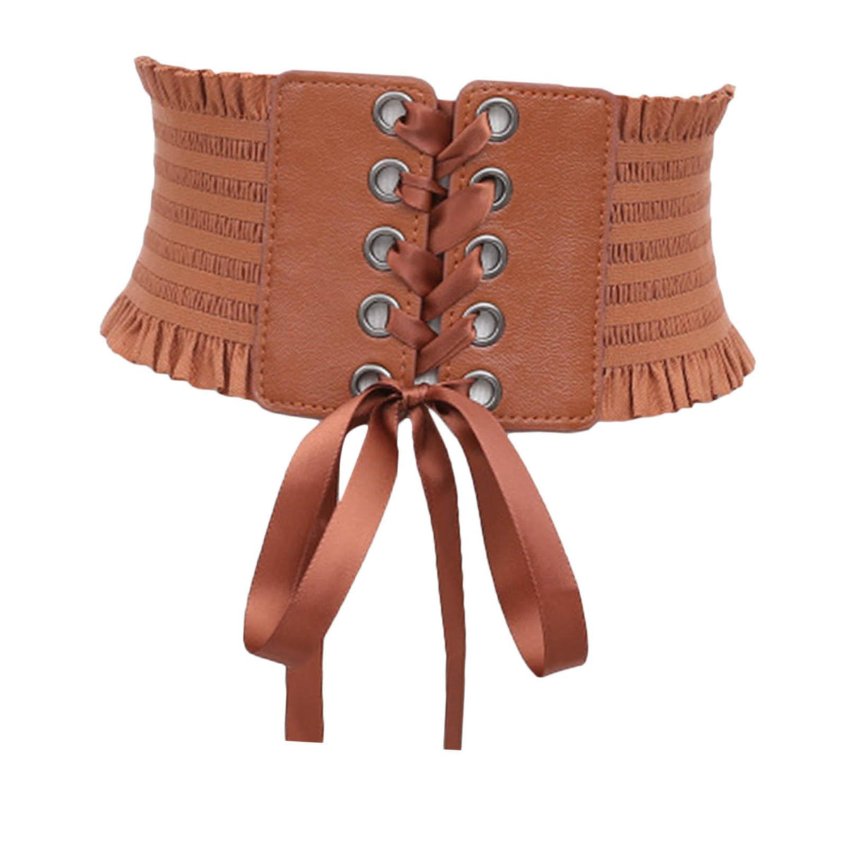 Maxbell Women Charm Waistband Wide Underbust Cosplay Strechy Bow Tie High Waist Light Brown