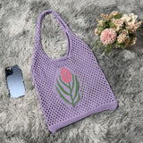 Maxbell Women Knitted Handbag Weaving Beach Girls Large Summer Casual Tote Purple