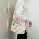 Maxbell Women Knitted Handbag Weaving Beach Girls Large Summer Casual Tote Beige