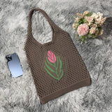 Maxbell Women Knitted Handbag Weaving Beach Girls Large Summer Casual Tote Brown