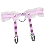 Maxbell Punk Leg Rings Garters Leather Rivets Thigh Party Harness Garter Belts Pink