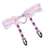 Maxbell Punk Leg Rings Garters Leather Rivets Thigh Party Harness Garter Belts Pink