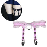 Maxbell Punk Leg Rings Garters Leather Rivets Thigh Party Harness Garter Belts Pink