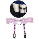 Maxbell Punk Leg Rings Garters Leather Rivets Thigh Party Harness Garter Belts Pink
