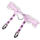 Maxbell Punk Leg Rings Garters Leather Rivets Thigh Party Harness Garter Belts Pink