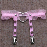 Maxbell Punk Leg Rings Garters Leather Rivets Thigh Party Harness Garter Belts Pink