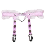Maxbell Punk Leg Rings Garters Leather Rivets Thigh Party Harness Garter Belts Pink