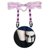 Maxbell Punk Leg Rings Garters Leather Rivets Thigh Party Harness Garter Belts Pink