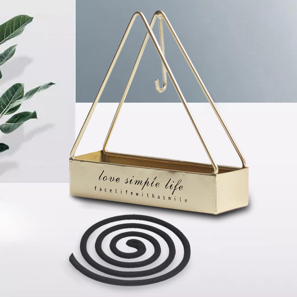Maxbell Wrought Iron Mosquito Coil Holder Incense Holders for Living Room Garden Triangle Gold