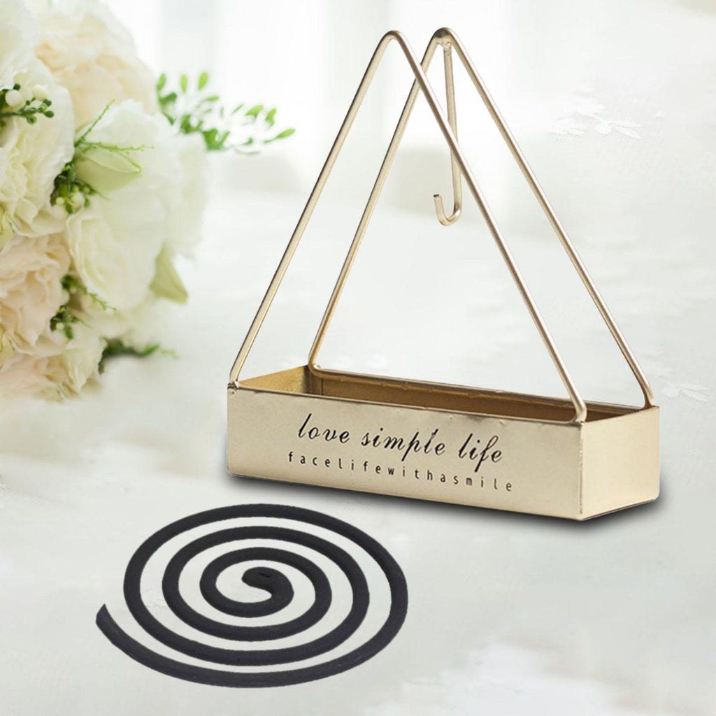 Maxbell Wrought Iron Mosquito Coil Holder Incense Holders for Living Room Garden Triangle Gold