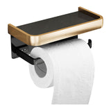 Maxbell Toilet Paper Holder with Shelf Wall Hanging Punch Free Adhesive for Bathroom black gold