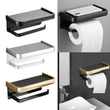 Maxbell Toilet Paper Holder with Shelf Wall Hanging Punch Free Adhesive for Bathroom black