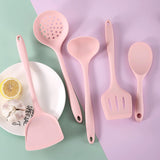 Maxbell 5Pcs Silicone Kitchenware Kitchen Cooking Utensils Cookware Kit  Pink