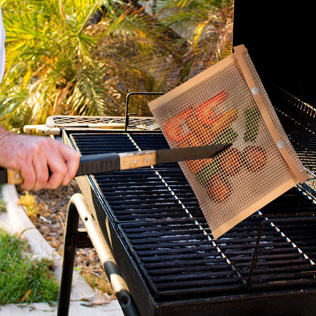 Maxbell Reusable BBQ Grill Mesh Bag Non-stick Isolation Pad Barbecue Pouch Copper