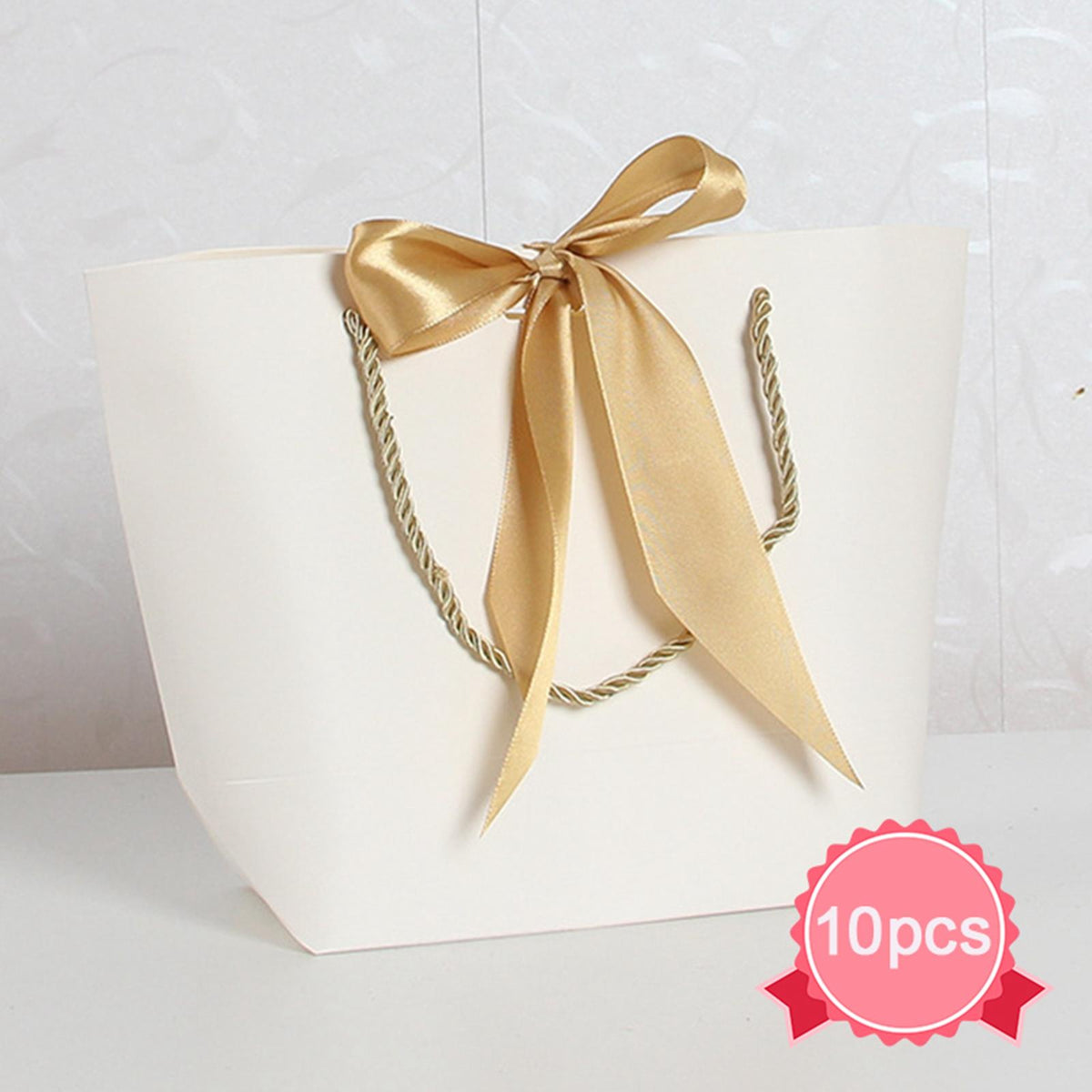 Maxbell 10x Gift Bags Bulk Reusable Merchandise Bags for Anniversaries Birthday White XS